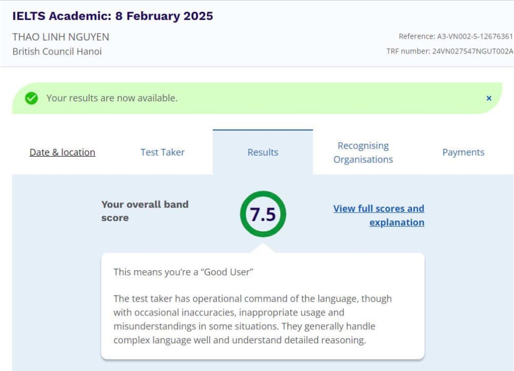 THẢO LINH – 7.5 IELTS KHI MỚI LỚP 9!