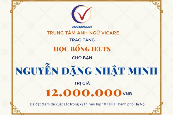 Anh ngữ Vicare trao học bổng IELTS trị giá 12 triệu VNĐ cho học sinh trường THCS Trâu Quỳ - Gia Lâm