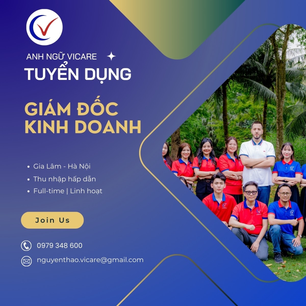 TUYỂN DỤNG GIÁM ĐỐC KINH DOANH HỆ THỐNG ANH NGỮ VICARE